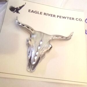 Eagle River Steer Vintage Pewter Brooch